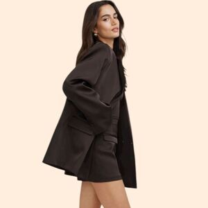 Dynamite Brown Satin Skirt Blazer Set